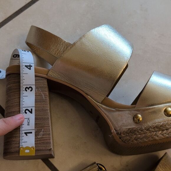 NEW See By Chloe Lamb Joline Heel Sandals Block Platform Gold FLAWED - Picture 7 of 12